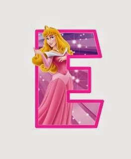 Alfabeto de personajes Disney con letras grandes E Aurora.