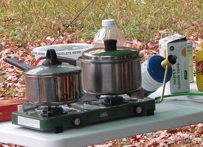 pans on camp stove