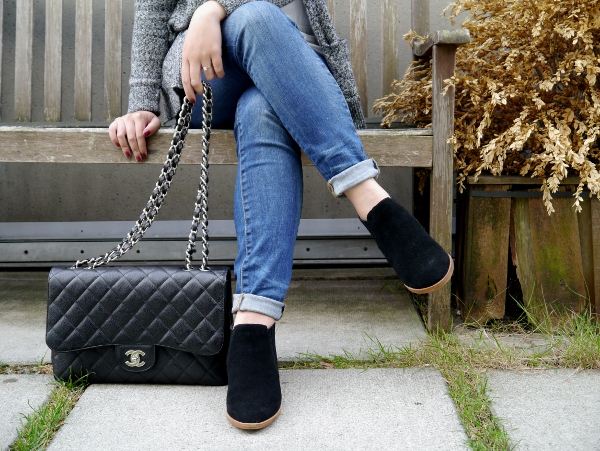 Madewell denim, suede ankle boots and Chanel