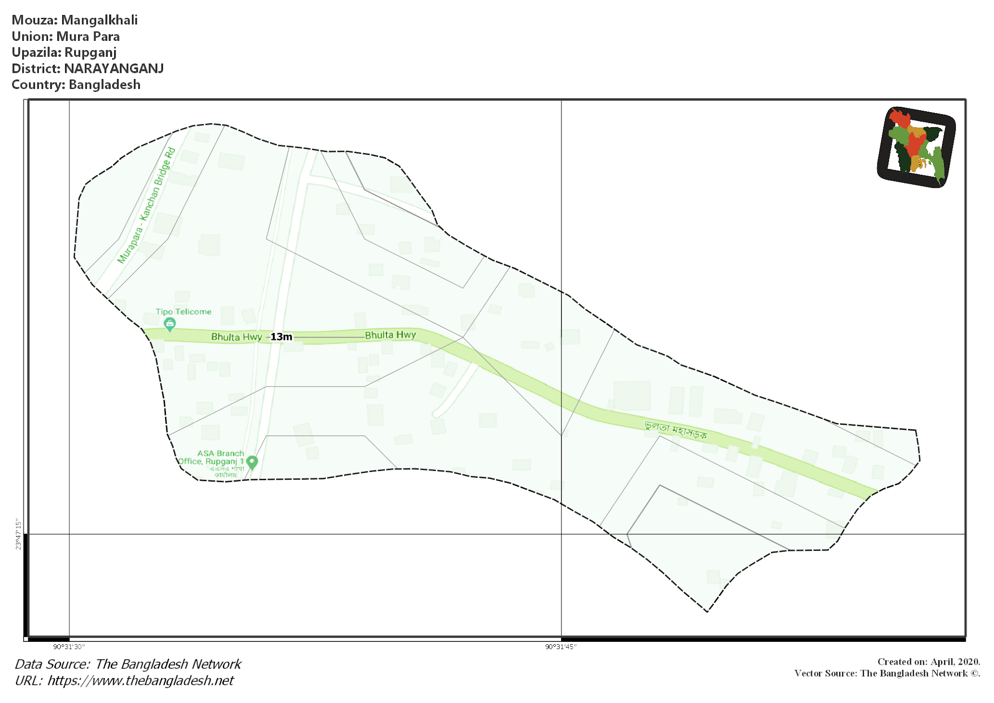 Map of Mangalkhali Mouza of Rupganj Upazila, NARAYANGANJ, Bangladesh.