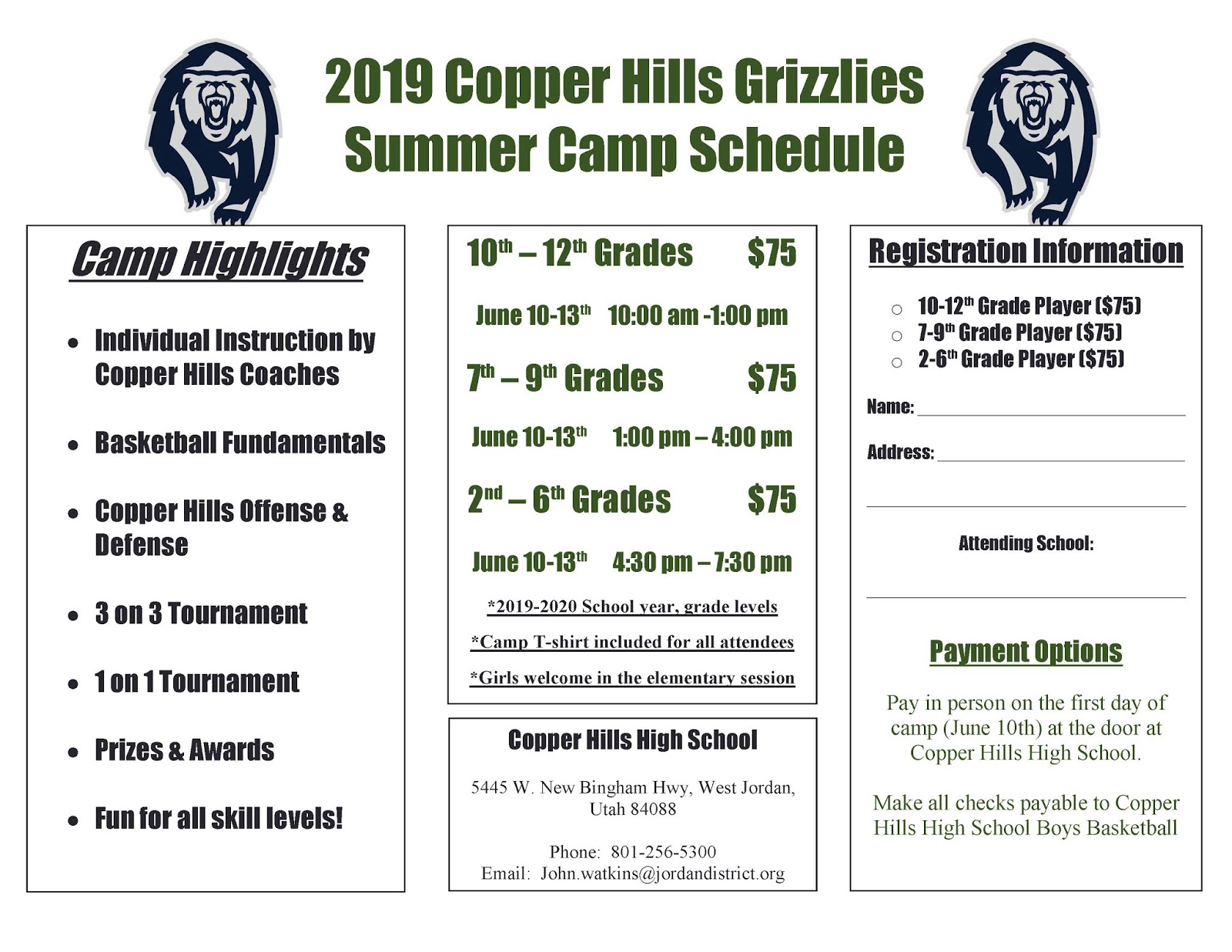 Basketball Camp Schedule