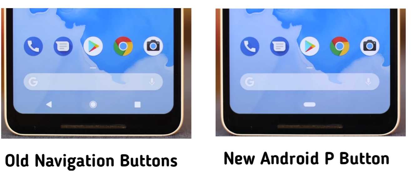 Old Navigation buttons vs new single pill button on android P