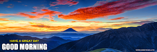 Good Morning Greetings on Volcano mount fuji Image.