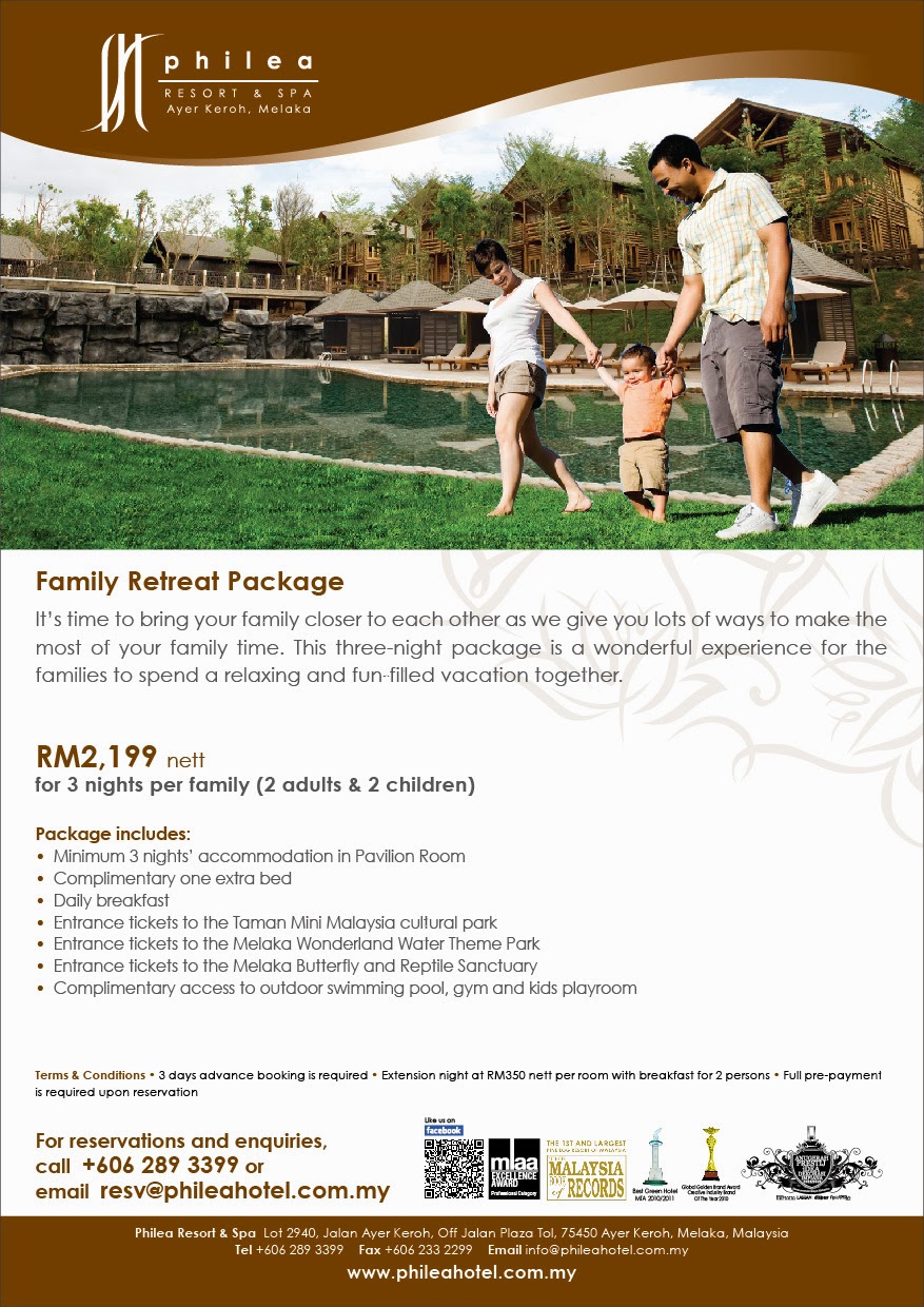 Philea Family Retreat Package RM2,199 nett for 3 nights per family (2 adults and 2 children)