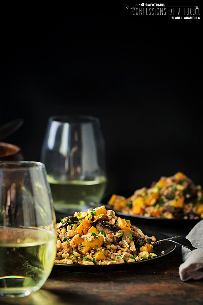 Meatless Monday Warm Farro Salad with Roasted Mushrooms and Butternut