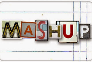 Text "Mash Up" in letters from various fonts on a lined background