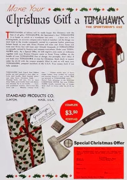 Propaganda dos machados Tomahawk como presente de Natal dos anos 40.