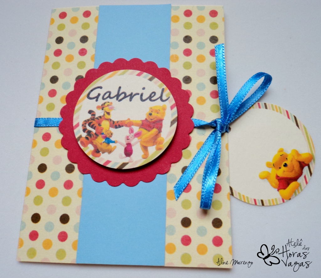 convite artesanal ursinho pooh colorido infantil aniversário