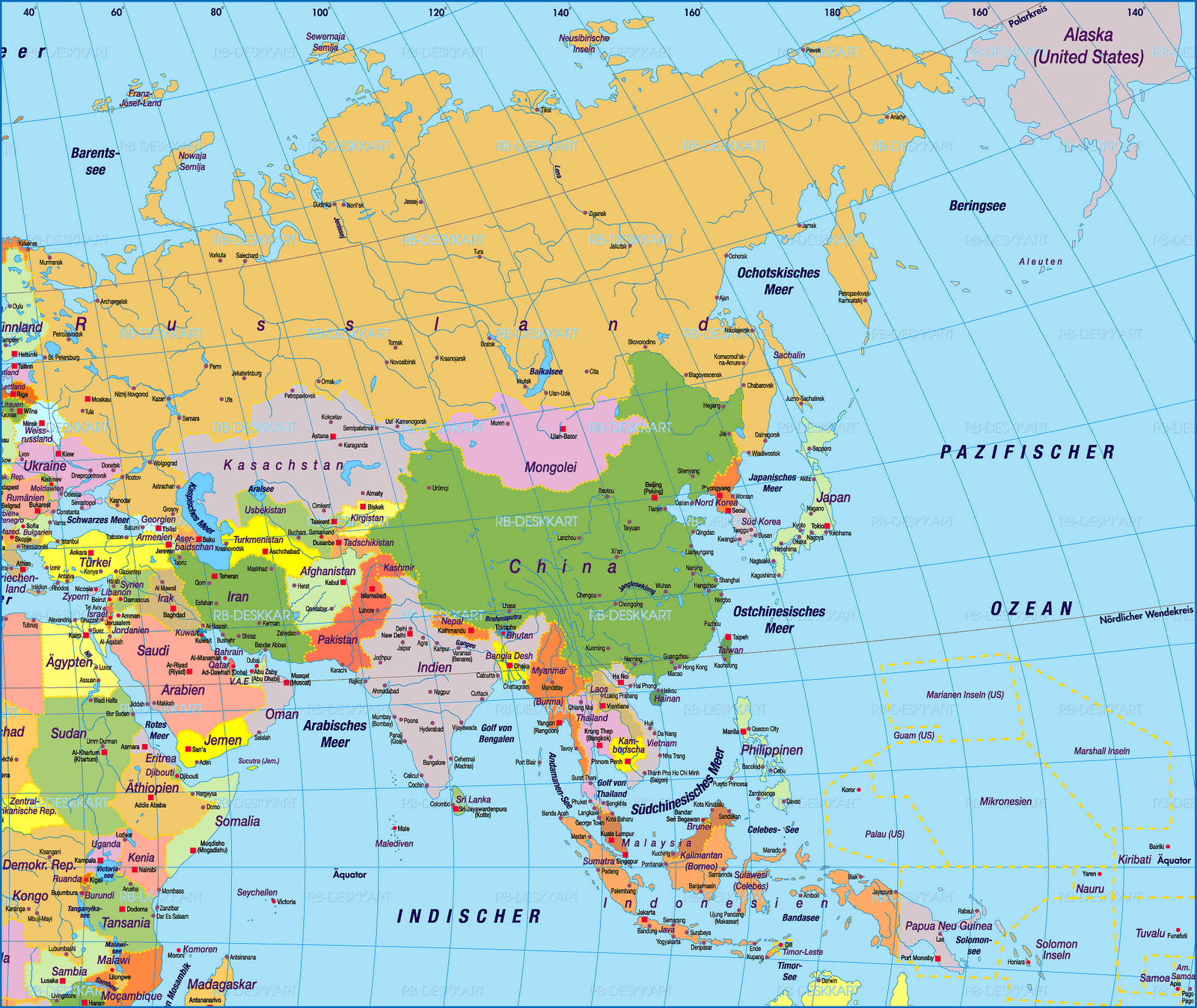 Asien Länder Lernen Karte