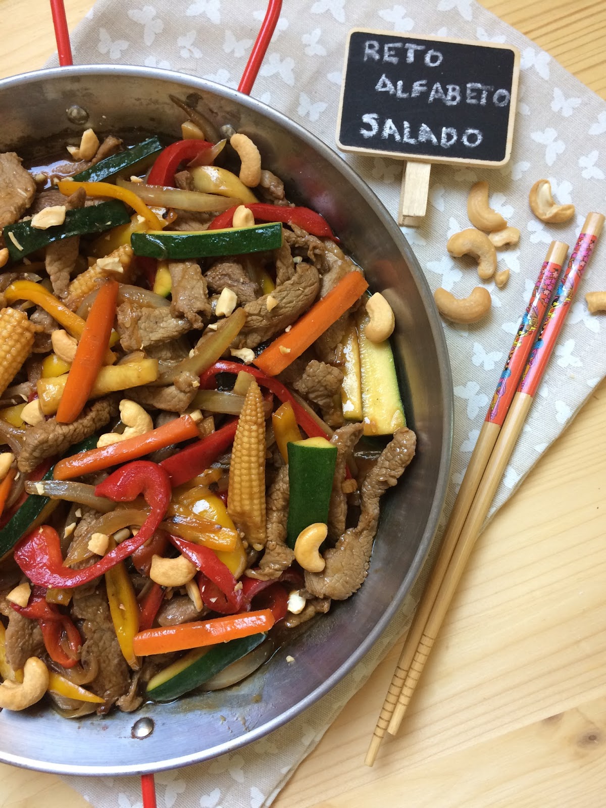 Chop Suey de ternera con verduras y anacardos. Reto Alfabeto Salado