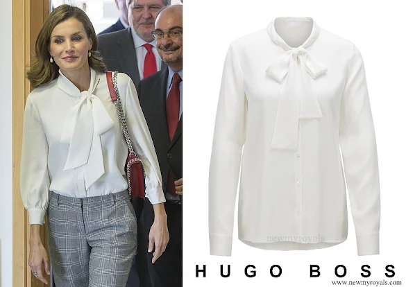 Queen Letizia wore Hugo Boss Bibosa silk bow blouse