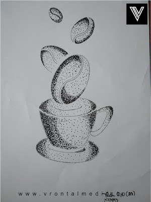 20 Contoh Gambar Dengan Teknik Pointilis Sederhana Yang Mudah di Tiru contoh gambar pointilis cangkir dan kopi