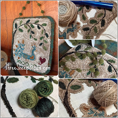 'Feathered Finery' punch needle design by Rose Clay at ThreeSheepStudio.com 'Feathered Finery' punch needle design by Rose Clay at ThreeSheepStudio.com