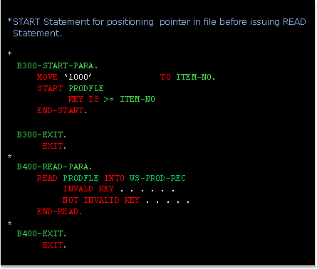 COBOL Tutorial, COBOL START Example, START Statement with COBOL