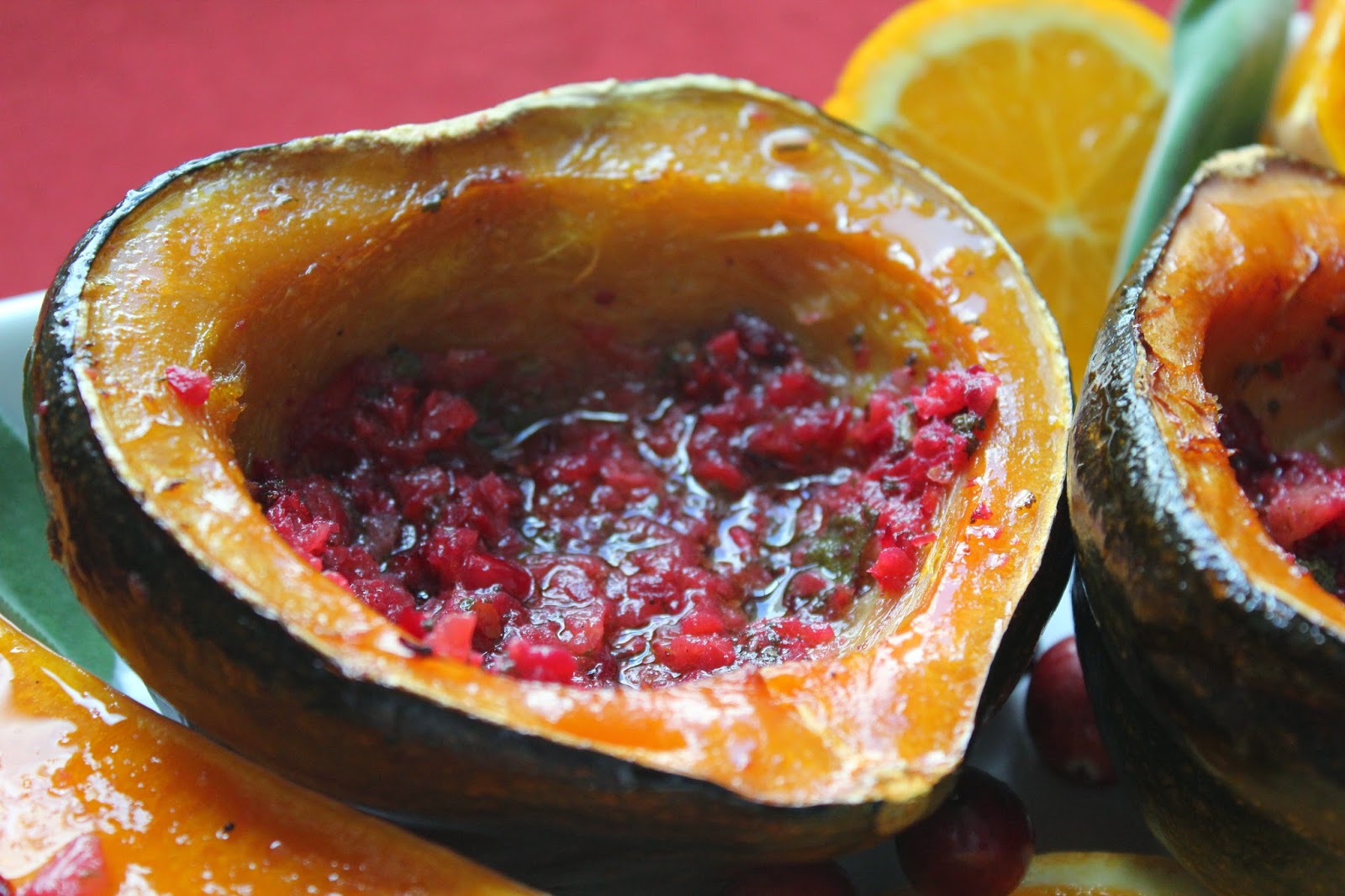 Roasted winter squash with cranberry-sage butter
