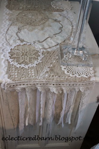 Eclectic Red Barn Doily Dresser Scarf