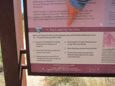 Warning sign about heat exposure in Devil's Garden
