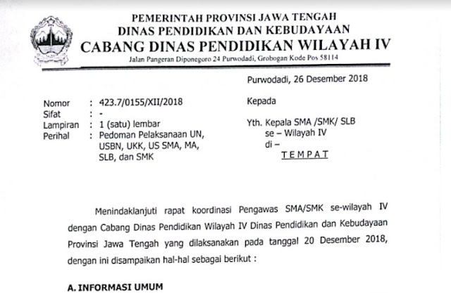 Informasi Pedoman Pelaksanaan Un Cabang Dinas Wilayah Iv