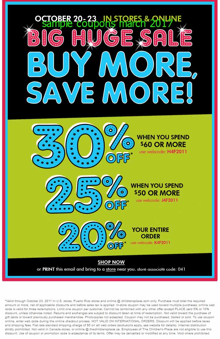 Coupons children's place printable