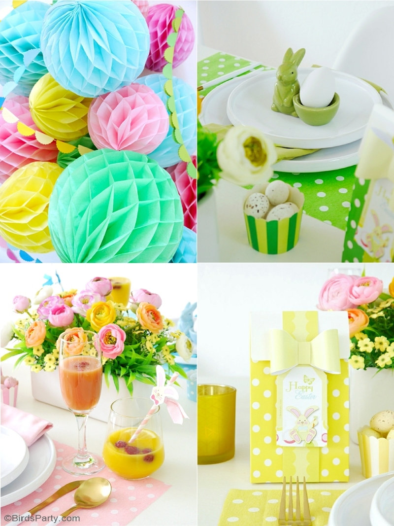 My Pastel Easter Brunch Tablescape - easy to style ideas, place-settings and floral decor for a spring party table or Easter celebration at home! by BirdsParty.com @birdsparty #easter #eastertabledecor #eastertablescape #springtablescape #pasteltablescape #pasteleaster #pasteltabledecor #tablesetting #easterpartyideas