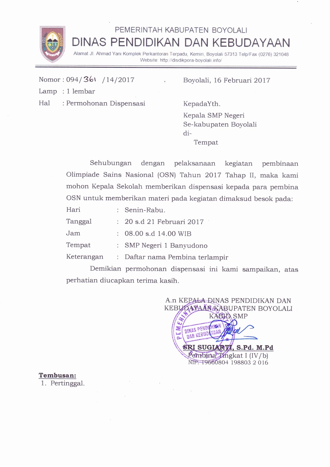 Surat Dispensasi Ujian Roitipulchladbcon