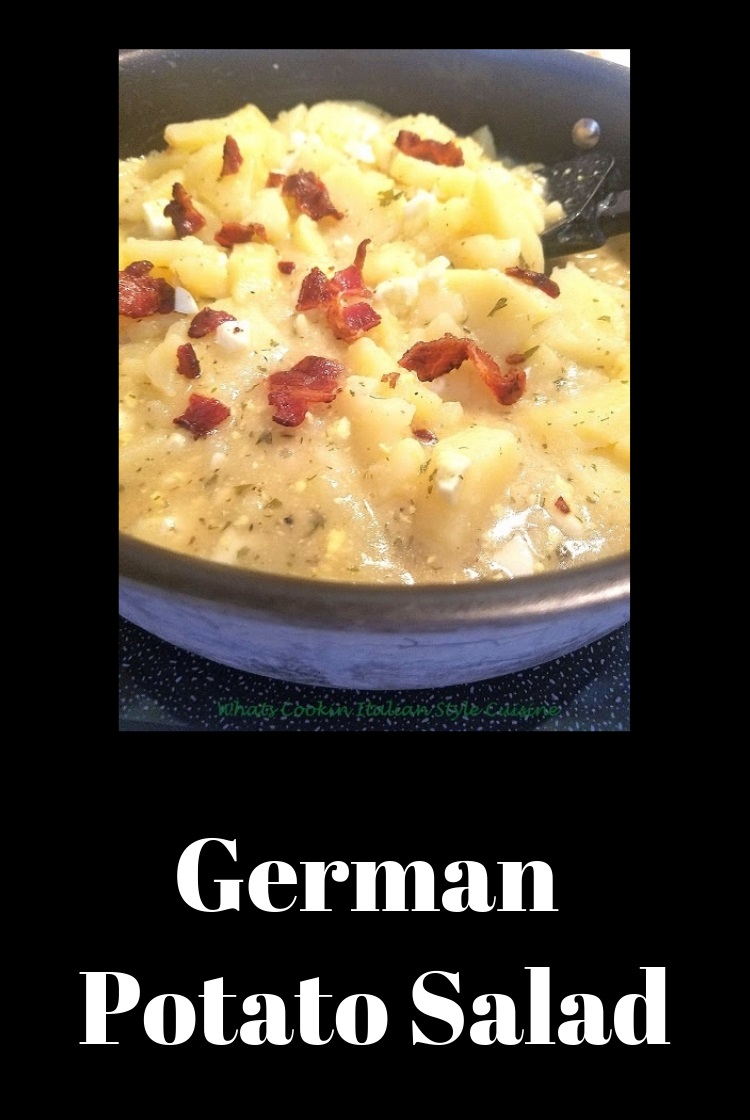Potatoes, vinegar, bacon salad in a bowl with spices and a perfect side dish german potato salad is a classic dish and this is the best recipe