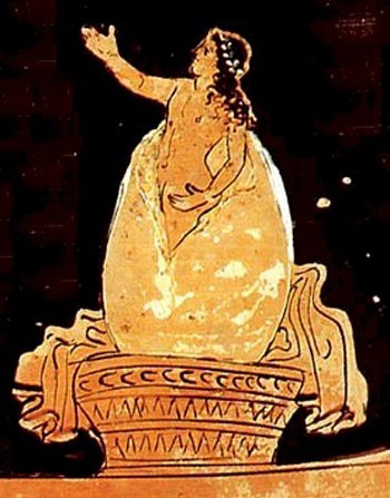Helena, hija de Zeus y Leda, naciendo del huevo que puso su madre