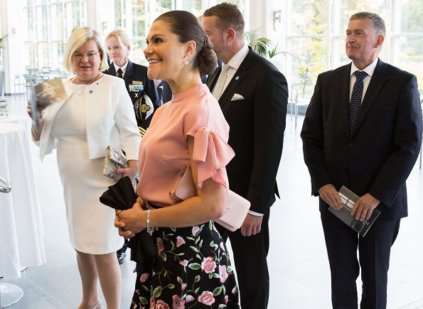 Princess Victoria wore Daisy Grace top, Camilla Thulin floral print skirt, Gianvito Rossi suede pumps, carried Stella McCartney clutch