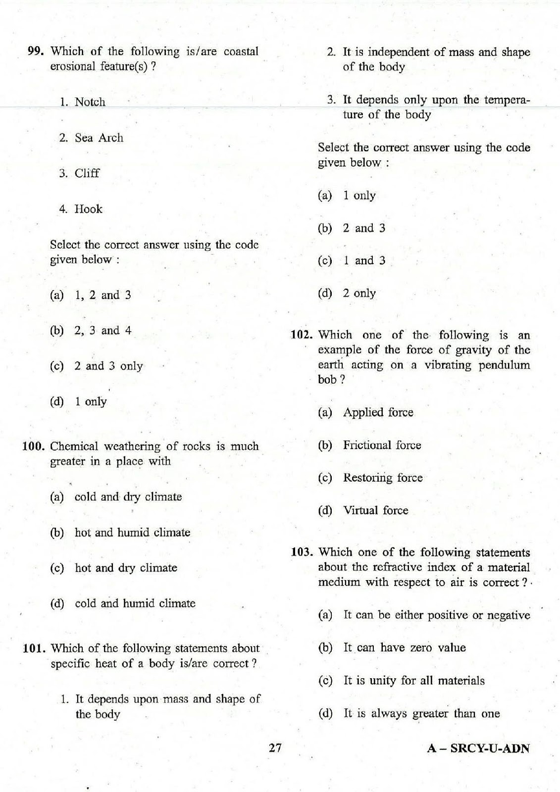 NDA 1 General Ability Test 2017-2018 question paper NDA 1 2018 General Ability Test question paper