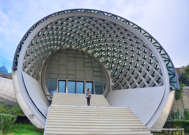 At the entrance of Tbilisi Concert Hall and Exhibition Centre
