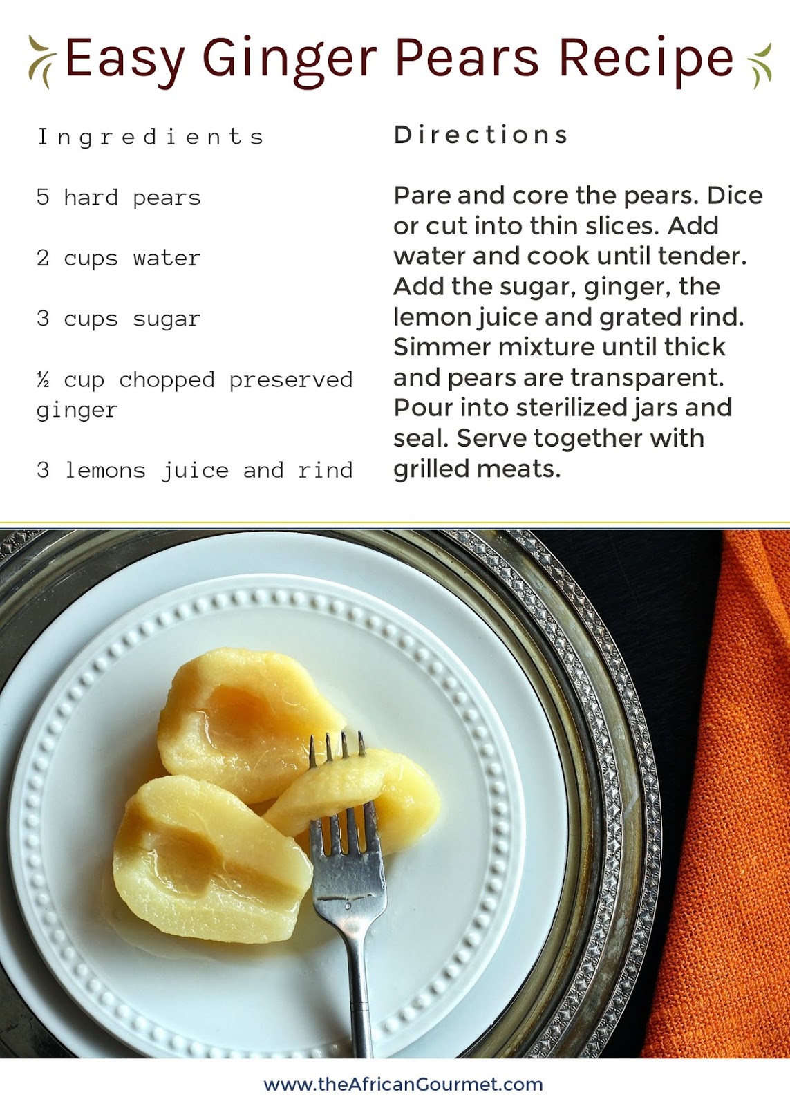 GingerSpiced Pears Recipe Chic African Culture