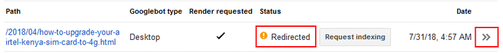 page redirected