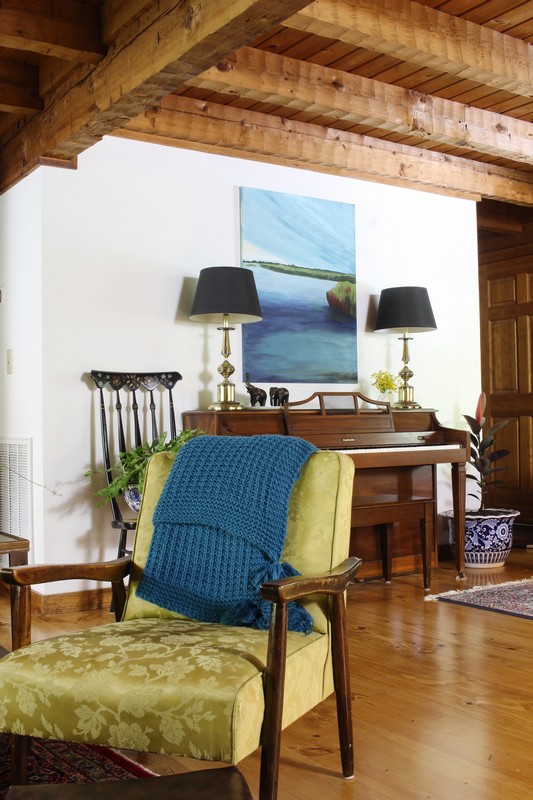 log-cabin-lodge-global-midcentury-antique-gold-chair-pine-floor