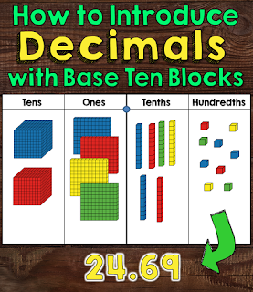How to introduce decimals using base 10 manipulatives and math center games for reviewing place value concepts