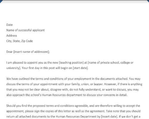 Private School Teacher Appointment Letter Private School Teacher Appointment Letter