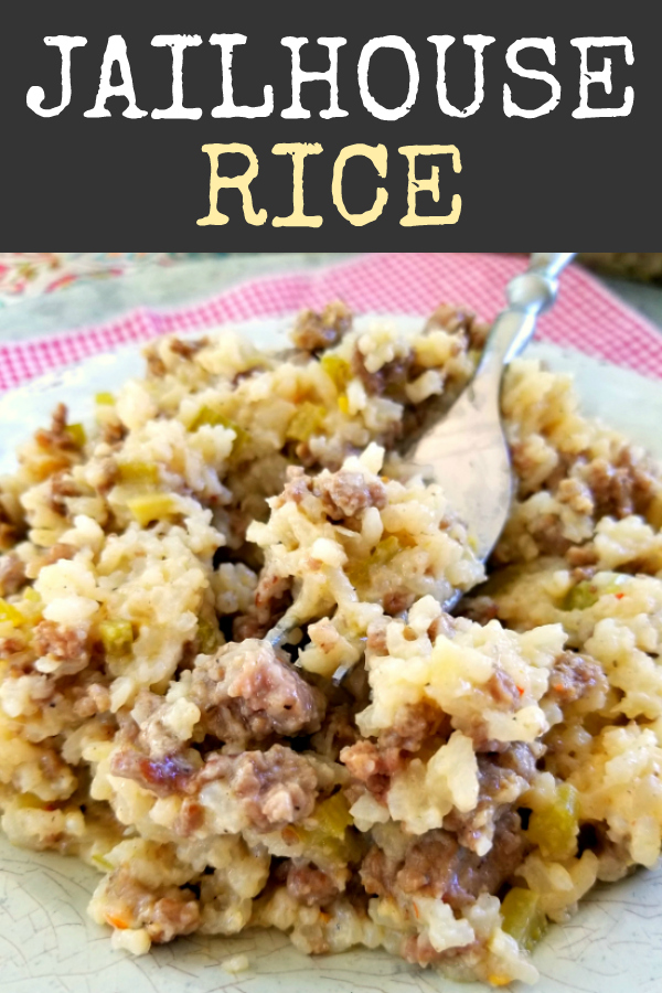 Jailhouse Rice! An easy comfort food casserole recipe made with rice, ground beef and sausage.