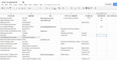 Screenshot of my job hunting spreadsheet
