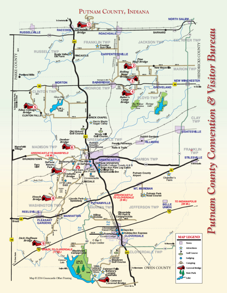 Parke County Indiana Covered Bridge Map Bridges Of Indiana's Counties - Putnam Co. - #69 Dunbar