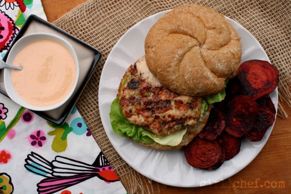 Salmon Burgers w/ Pickled Ginger & Coriander + Sriracha Mayo | www.girlichef.com