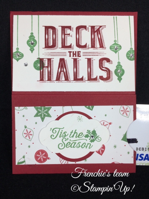 Frenchie's Team, Gift Card Holder, Stampin'Up!, Carol of Christmas, Be Merry Designer Series paper,