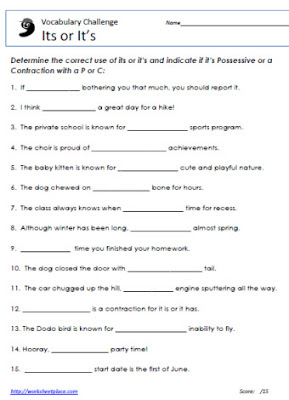 It's or Its? | Classroom Timesavers by Worksheet Place