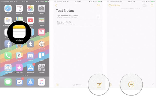 كيفية اضافة الصور ومقاطع الفيديو في تطبيق الملاحظات Notes في iOS 11