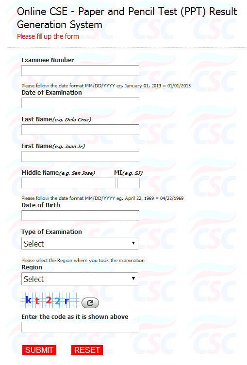 Fill up forms - CSC Online Generating System
