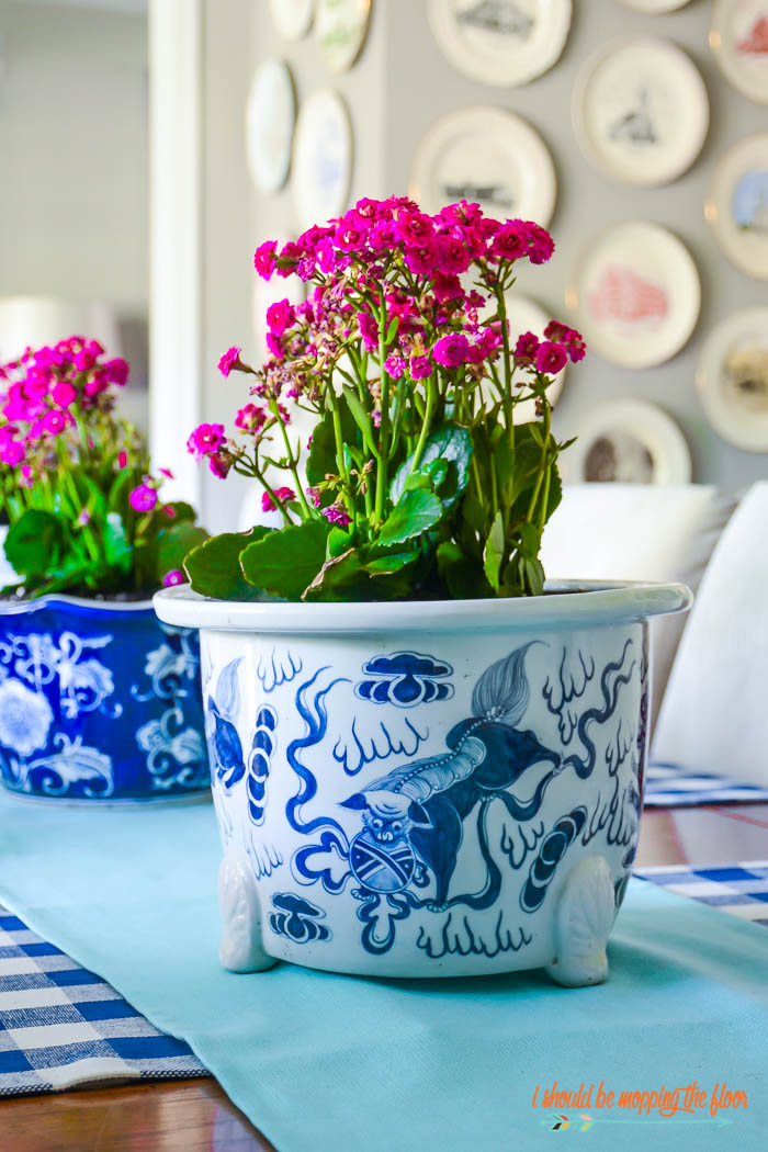 I Should Be Mopping The Floor Thrifted Blue And White Planter Decor Blue And White Chinoiserie Planter