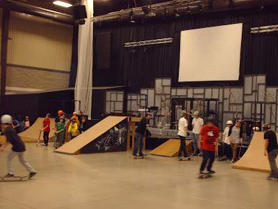 indoor skatepark, skateboarding, wooden ramps