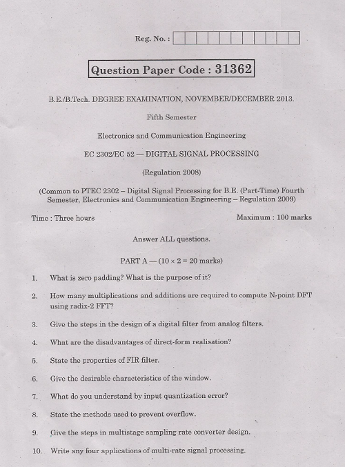 EC2302 Digital Signal Processing Nov Dec 2013 Past Exam Paper