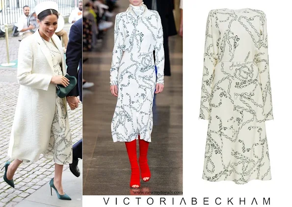 Meghan Markle wore Victoria Beckham Printed Crepe Long Sleeve Midi Dress