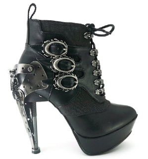 Women's steampunk shoes. These steampunk ankle boots come in black or brown. Made by hades.