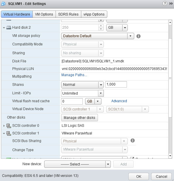 VMware Snapshots Device 'New SCSI controller' is a SCSI controller