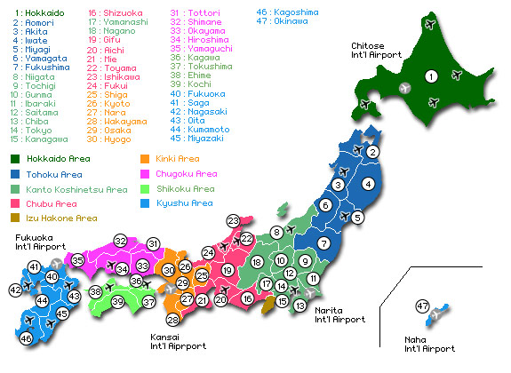 Карта префектур Японии